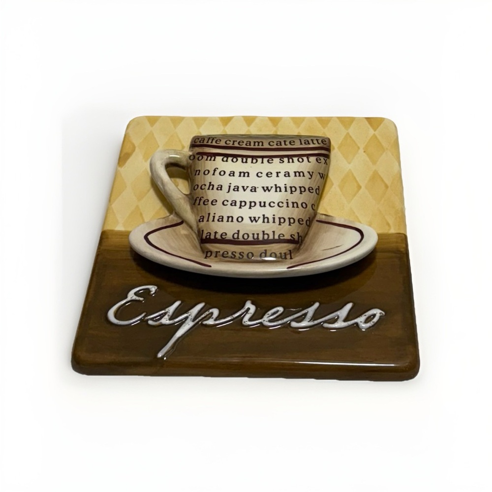 Espresso Ceramic Wall Art 3D Vintage Retro Bistro Coffee 8 x 8 Tile Decor Glossy